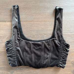 Zara Grey Velvet Bustier Corset Crop Top Ruched Sides Sz Large Witchy Goth